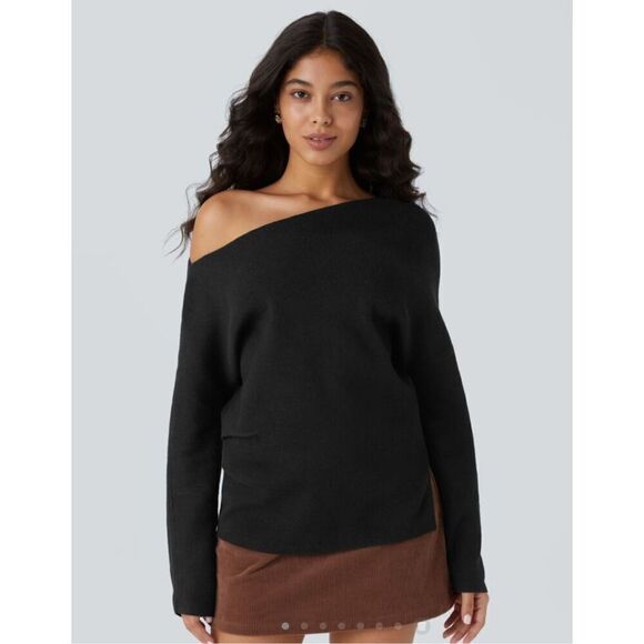 Halara Off Shoulder Long Sleeve Split Work Sweater size L - Picture 1 of 7